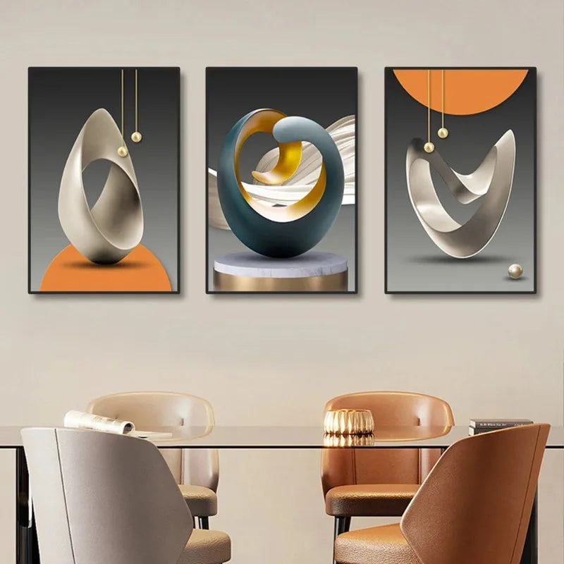3pcs Modern Geometric Wall Art Canvas Prints Luxury Abstract Artwork Paintings for Modern Living Room Bedroom Wall Decor Picture